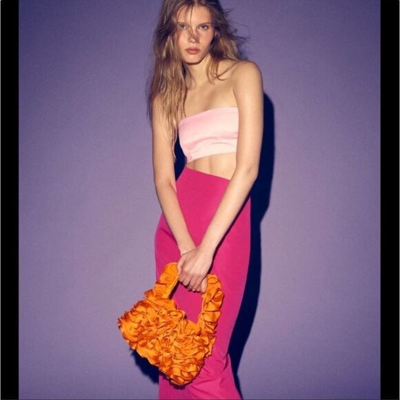 Zara NWT Cropped Bandeau Top Pink Size M Limited Edition Bloggers Fav - Picture 6 of 10